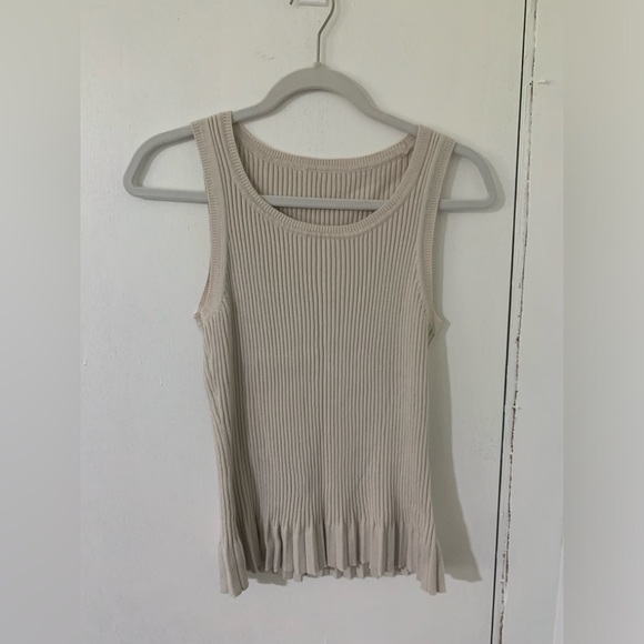 Beige Sweater Tank Top with Pleating - Picture 1 of 3